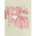 thumbnail image 2 of FEORJGP Kids Girls Easter 3PCS Outfit 3-7Y Toddler Flying Sleeve T-shirt Crew Neck Shirt Bunny Print Tops Pink Shorts Headband Sets Little Girl Loose Casual Cute Clothes, 2 of 9