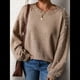 thumbnail image 5 of Suéter de Larga con Cuello Redondo y Perlas para Mujer, Talla Grande, Informal Caqui L, 5 of 10