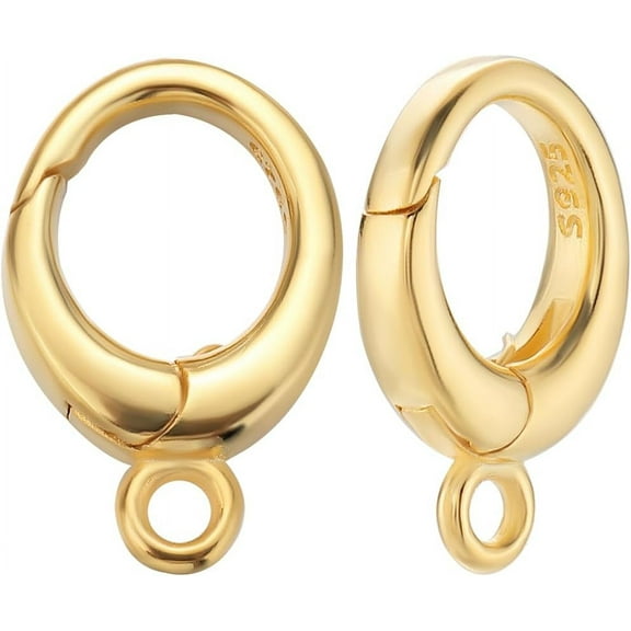 1 Box 2Pcs Spring Gate O Rings 925 Sterling Silver 12mm Round Carabiner Snap Keychain Clasps with Hole for Keychain DIY Craft Making (Gold)