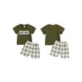 thumbnail image 2 of Baby Toddler Boys Summer Shorts Clothing Set, 6 9 12 18 24 Months Short Sleeve Embroidery Letters T-shirt with Plaid Shorts Outfit, 2 of 9