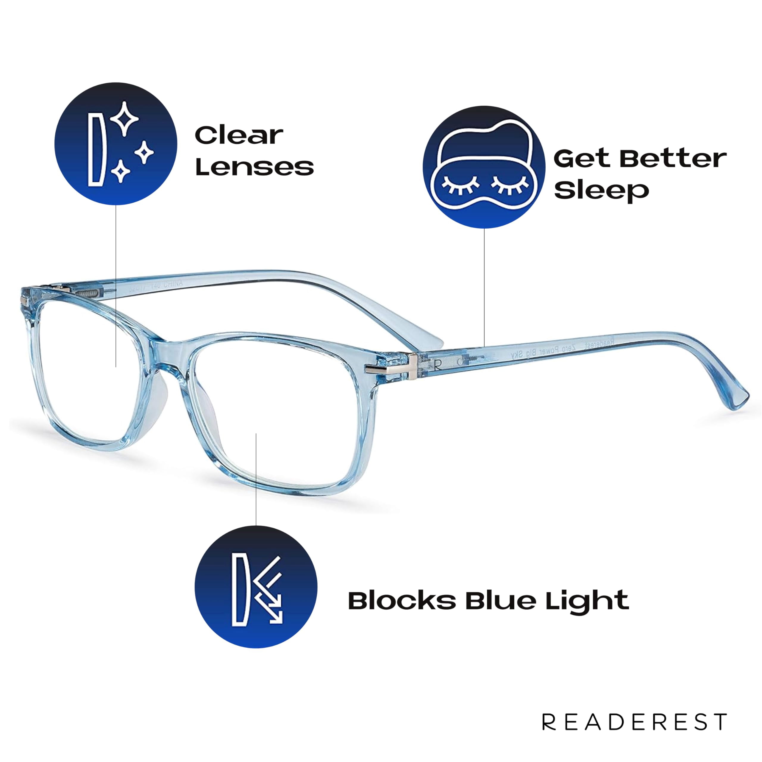 Readerest Blue Light Blocking Reading Glasses (Light Blue, 2.50 Magnification) Computer Eyeglasses With Thin Reflective Lens, Antiglare, Eye Strain, UV Protection, Stylish For Men And Women