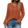 thumbnail image 2 of MOSHU V-neck T Shirts for Women Casual Long Sleeve Tunic Tops Curve Hem Fall Button Shirts, 2 of 8