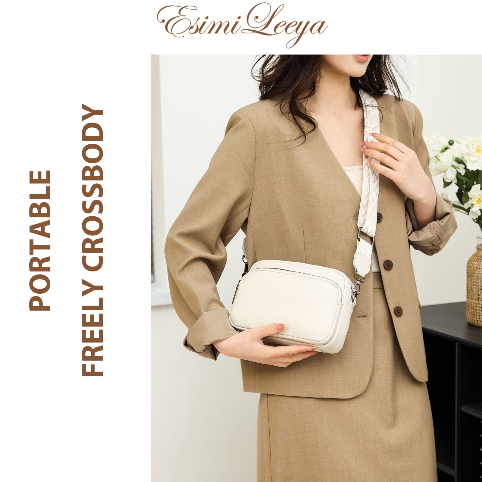 PORT&LOTUS Small Compact Genuine Leather Crossbody Bag for Women Real Leather Purses for Women with Shoulder for Women with Built in Wallet