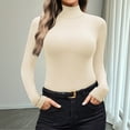 thumbnail image 2 of Breezora Ribbed Turtleneck Long Sleeve Layer Top Soft Thermal Base Shirt Lightweight Womens Fall Winter Essential L Size Beige, 2 of 4