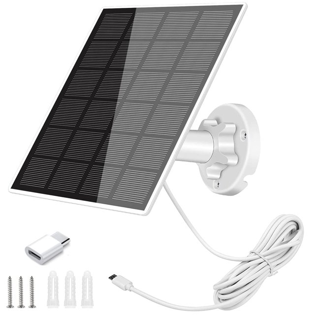 OKYMOTOR Panel Solar Solar Panel para Cámara de Seguridad 5W USB Micro USB y Puerto USB-C Panel Solar Impermeable IP65 Cargador Solar para Cámara con Montaje Ajustable a 360°