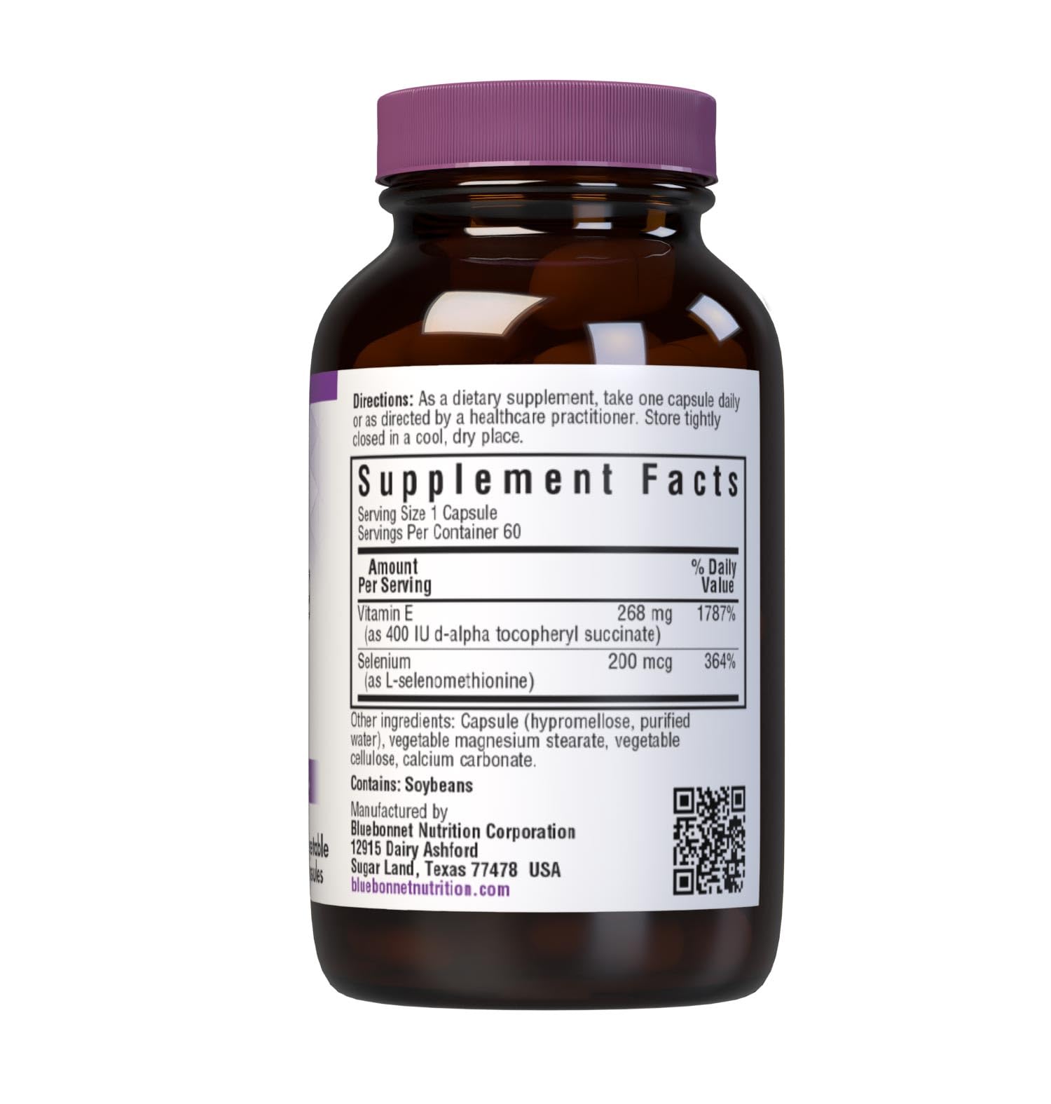 Bluebonnet Nutrition Dry E-400 IU (268mg) Plus Selenium Vegetarian Capsules, 60 Count