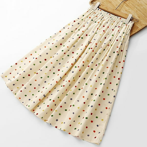 Njagoc3 Womens Polka Dot Midi Skirt, Elastic Waist, Printed, Cute for Summer Casual Days & Ice Cream Dates
