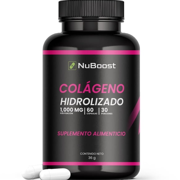 Nuboost - Colageno Hidrolizado Puro - 60 cáps de 600 mg - Collagen Peptides, Péptidos de Colágeno, Biotina y Colageno, Colágeno Tipo 2 - Made in USA