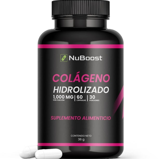 Nuboost - Colageno Hidrolizado Puro - 60 cáps de 600 mg - Collagen Peptides, Péptidos de Colágeno, Biotina y Colageno, Colágeno Tipo 2 - Made in USA