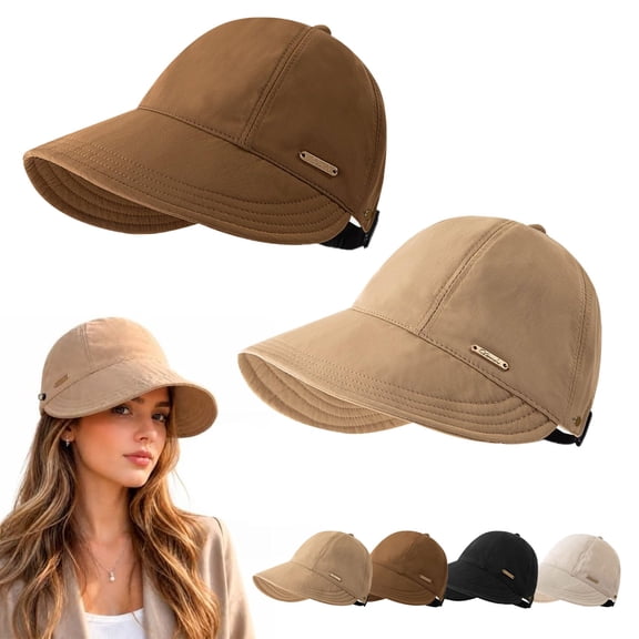 Women's Wide Brim Sun Visor Hat, UPF 50 Sun Hat UV Protection Adjustable Cap Packable Sun Cap for Ponytails Golf Beach