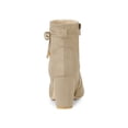 thumbnail image 2 of BLISSFUL STEP Women's Ankle Boots Faux Suede Pointed Toe Bow Decor Chunky Heel Zipper Booties Beige 9, 2 of 7