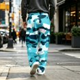 thumbnail image 6 of GrmtClth Mens Loose Fit Camo Cargo Trousers All Over Full Camo Graphic Multi Utility Pockets Drawstring Elastic Waist Street Casual Pants Sky Blue XL, 6 of 6