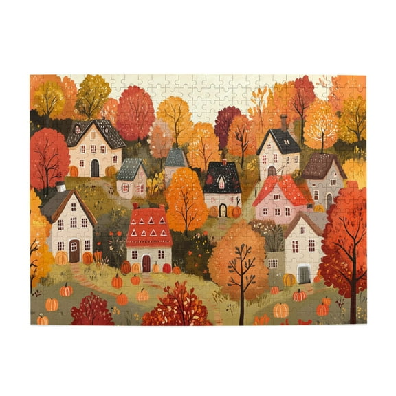 500 PCS Town Autumn Scenery Puzzles For Adults 500 Pieces,Unique And Beautiful Design,Funny Scenery Wooden Stress Relieving Puzzle,Puzzles Suitable For Entertaining With Family During Holidays