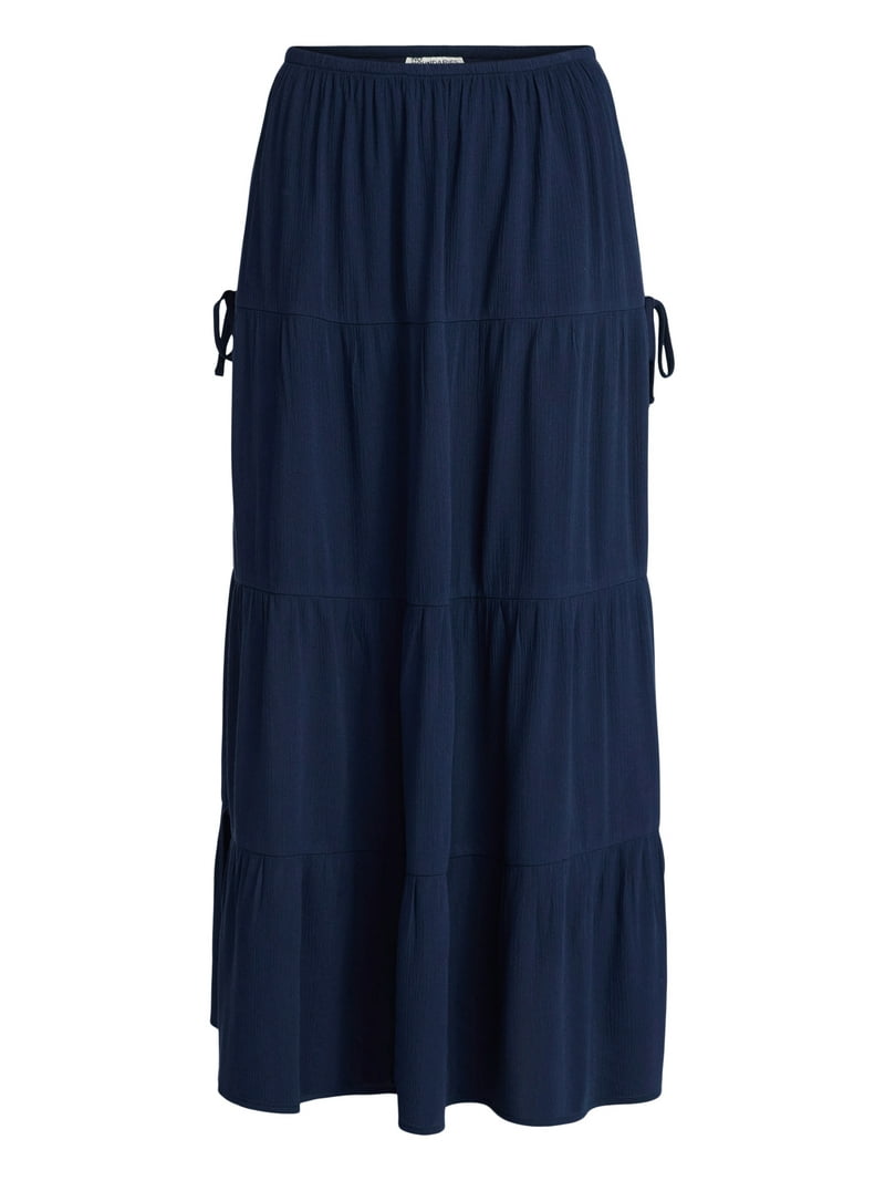 スカート VIVIANO Tiered Skirt Navy Black Bouquet Linen Skirt | Aritzia US