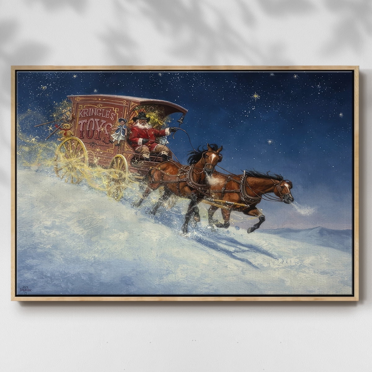 Nick of Time - Framed Gallery Wrapped Holiday Canvas - 17 x 25 - Natural Wood Frame