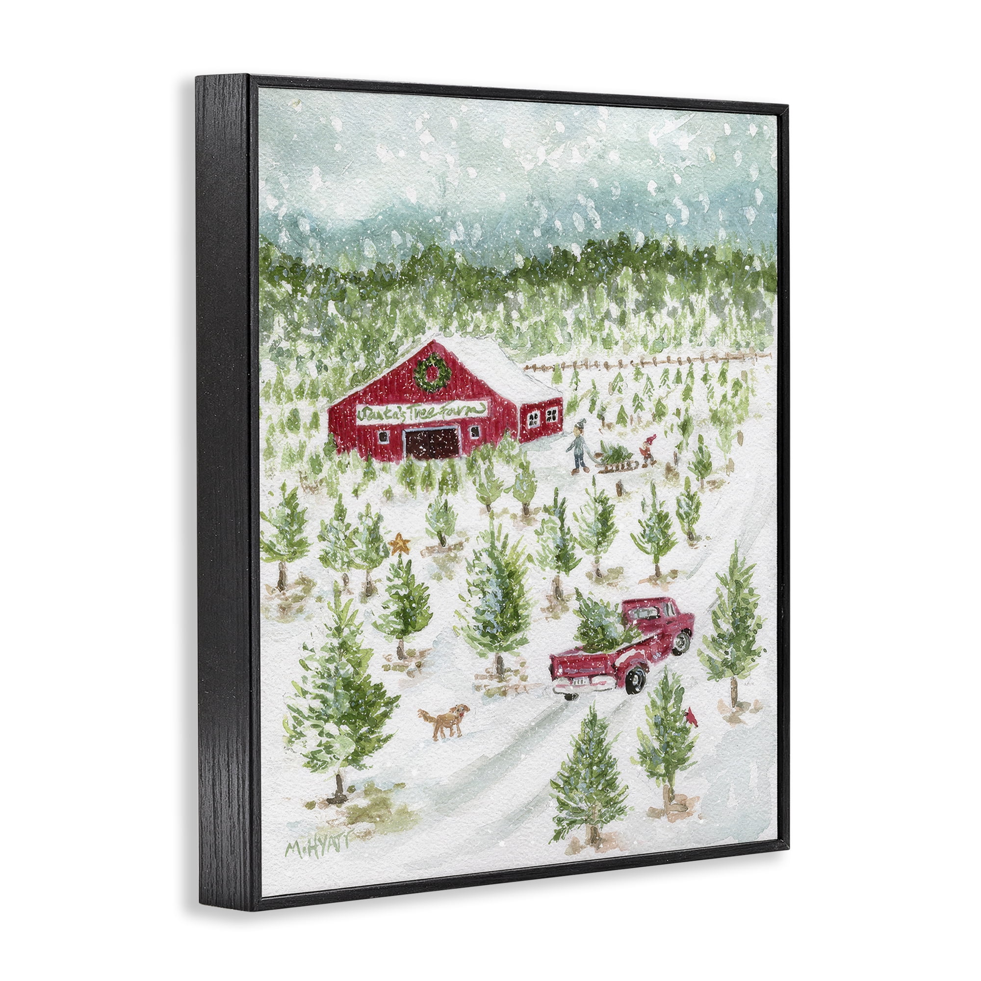 Stupell Industries Christmas Tree Farm Holiday Painting Black Framed Art Prints Wall Art, 16 x 20