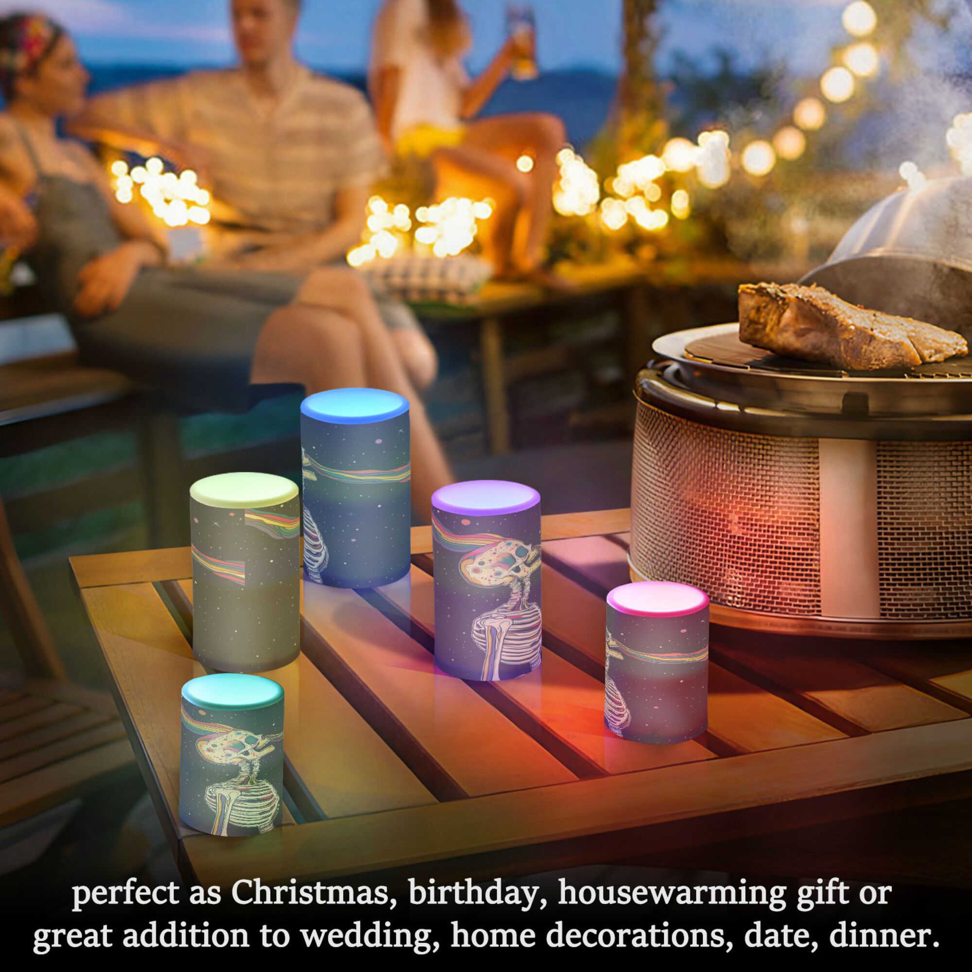 Yayeee Flameless Candles with Remote Flickering Battery Operated Multi Color Changing, Skeleton Stripes