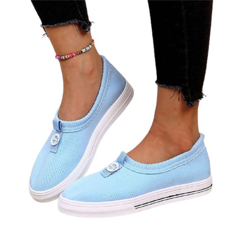 

Women s Slip-On Walking Shoes Flat Mesh Fabric Loafers Casual Breathable Anti Slip Shoes 35 Light Blue
