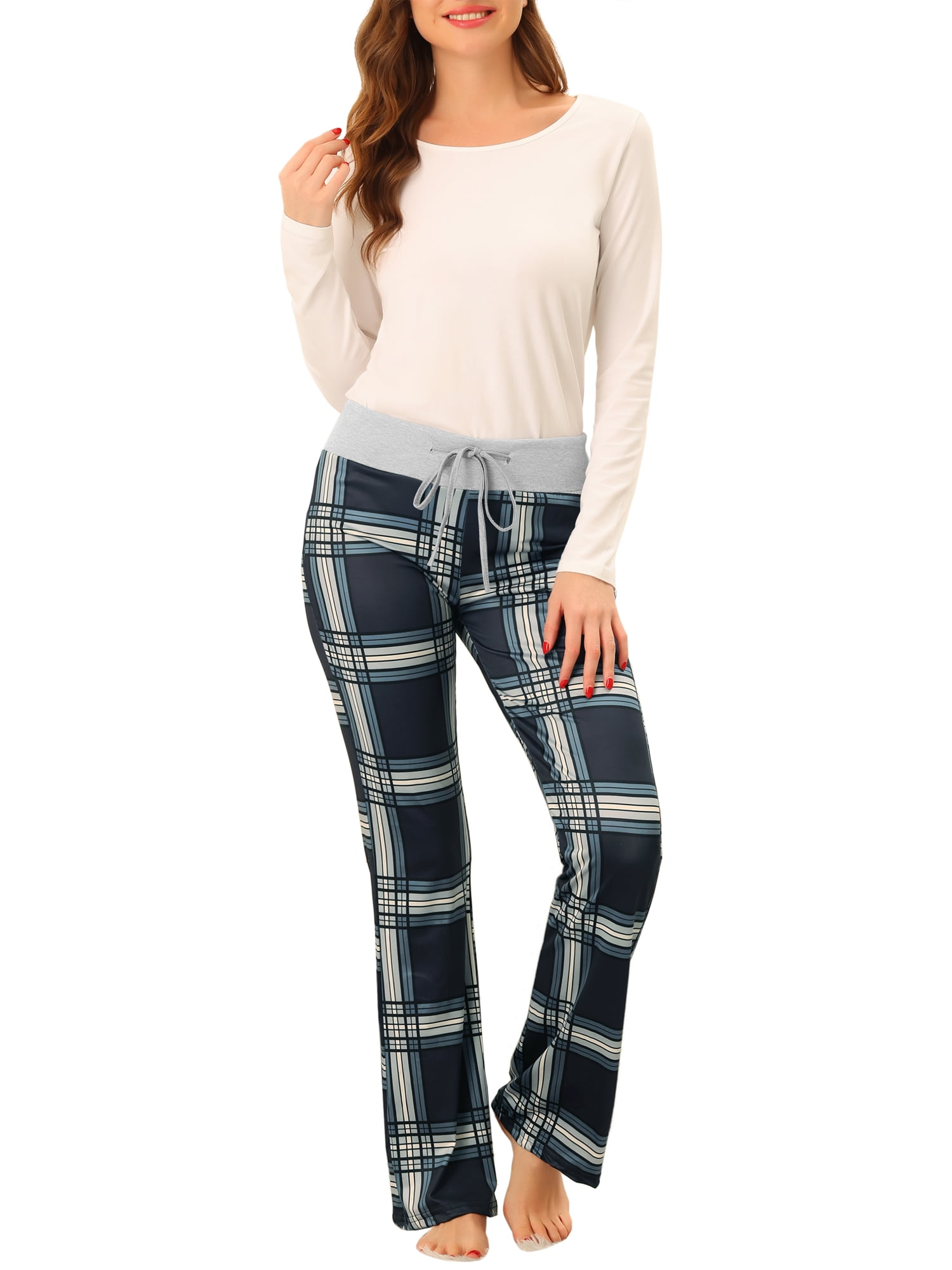 Unique Bargains Womens Pajamas Yoga Casual Trousers Wide Leg Sleepwear Lounge Pants