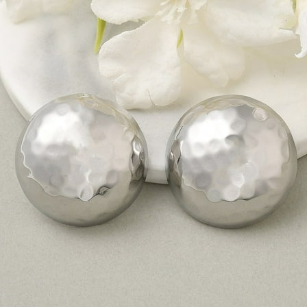 304 Stainless Steel Half Round Stud Earrings for Women Stainless Steel Color 30mm