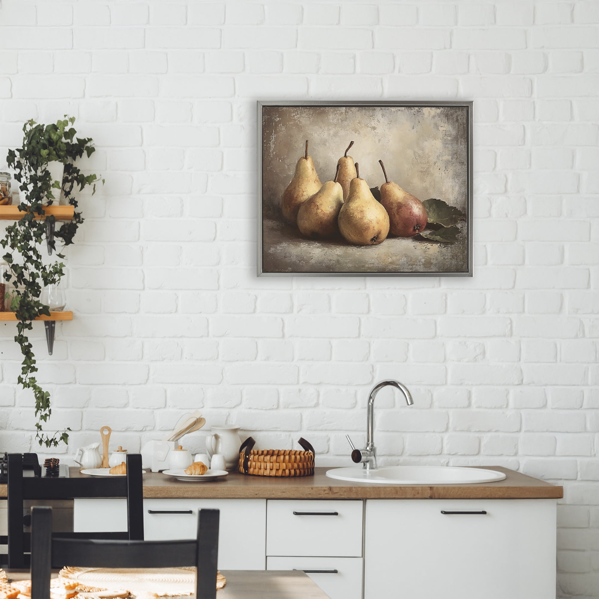 Stupell Industries Neutral Pear Still Life Gray Framed Floater Canvas Wall Art, design by Franklyn Gregory