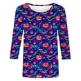 thumbnail image 5 of Sriper Halloween Printed Crew Neck 3/4 Sleeve Tunic Tops Loose Fit Beach Holiday Blouses Cute Plus Size Tunics Trendy Fall Fitted Shirts Camisetas Mujer Multicolor S, 5 of 5