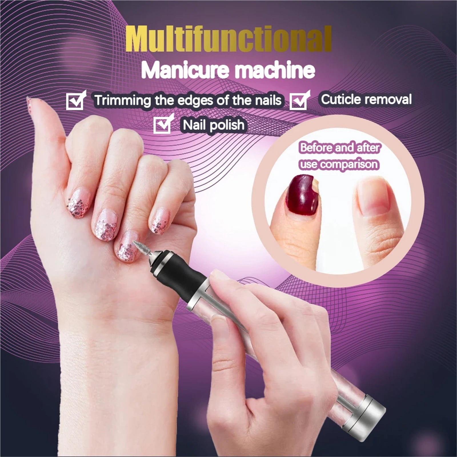 Electric Nail File Set Nails 4 Speeds Cordless Acrylic Nail Tool Thick Nails Edge Shaping Polishing Grinding Nursing Dead Skin