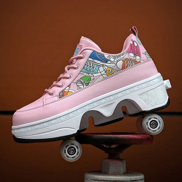 Zapatillas de deporte con ruedas, zapatos deformables para mujer, zapatos de Parkour, cuatro ruedas, patines para hombres, regalos de cumpleaños para niños
