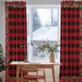 thumbnail image 3 of Christmas Poinsettia Sheer Curtains 96 Inches Long, Red Plaid Xmas Botanical Pine Cones Light Filtering Window Curtains for Living Room, Rod Pocket Voile Sheer Curtain Drapes, 52"Wx96"L, 2 Panels, 3 of 9