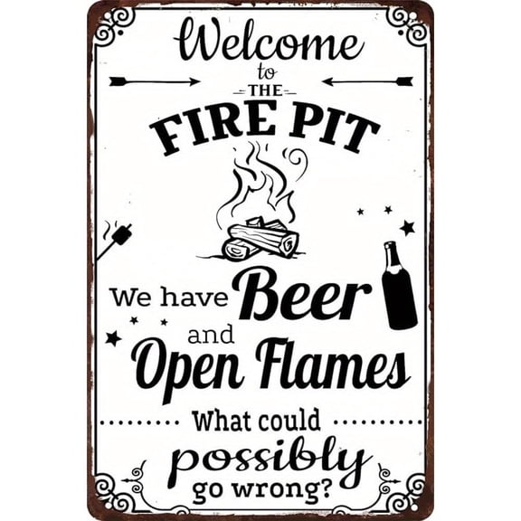 Metal Fire Pit Welcome Beer Retro Outdoor Wall Decor Sign 8x12 Inch