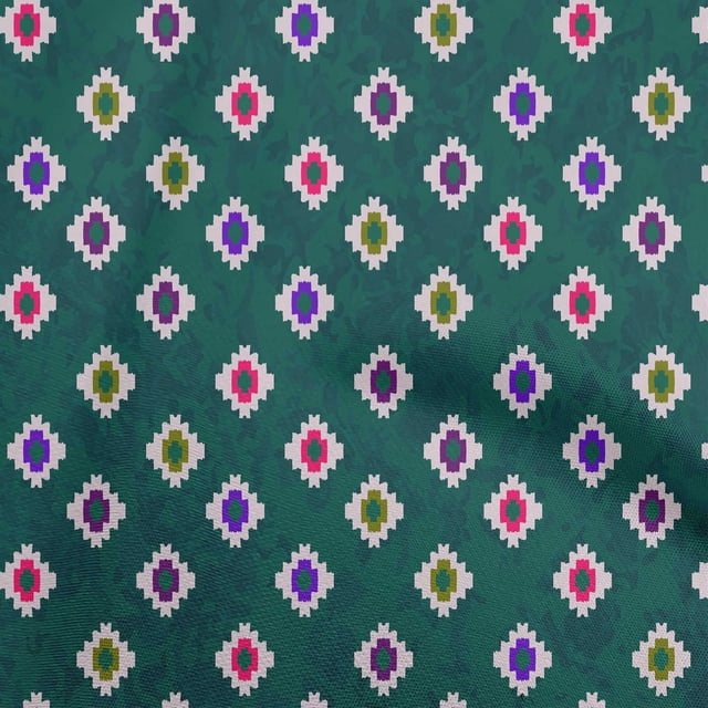 oneOone Cotton Cambric Dark Green Fabric African Aztech Sewing Material Print Fabric By The Yard 56 Inch Wide