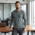 thumbnail image 2 of Youthup Men's Casual Henley Long Sleeve T-Shirt with Four-Button Detail & Color Block Design for Daily Wear, 2 of 10
