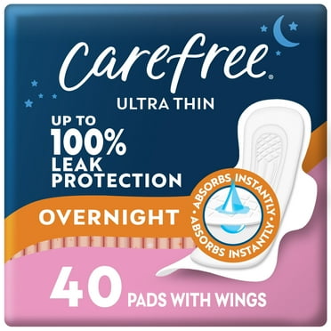 Carefree Ultra Thin Pads, Overnight with Wings, 40 CT