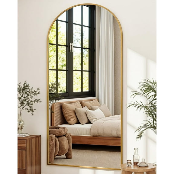 Full Length Mirror 58x19 Inches Gold Arched Style Floor Standing Mirror for Bedroom Living Room
