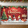 thumbnail image 6 of Red Background Christmas Banner Snowman Design Xmas Display Christmas Tree Decor Gift Box Pattern Holiday Backdrop for Christmas Party New Year Celebration Indoor Decoration, 6 of 9