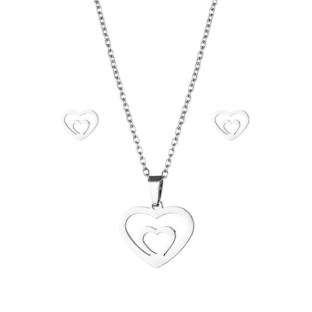 Collar Pendientes Set Heart Feeling Corazón Collarbone Cadena Mujer japonesa y del Sur Instagram Accesorios