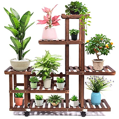 Large Plant Stand Indoor Outdoor 59-Inch Tall Plant Shelf Plant Shelves Wooden Garden Rack Flower Display Stands for Living Room Patio Balcony Corner Plant Holder 