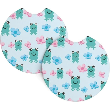 

2 Pack Car Coasters Kawaii-Navy-Frog-Flowers Neoprene Cup Holder Pad Set Round Auto Cup Holder Insert Drink Coaster