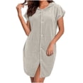 thumbnail image 3 of Zynoxe Womens Hooded Robes Lightweight Water Absorbent Bathrobe for Women Versatile Solid Color Short Sleeve Button Loungewear Robe Soft Coral Fleece Nightgown Bathrobe Free Size, 3 of 8