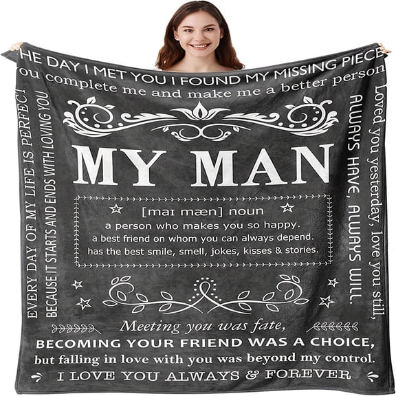 Romantic 'My Man' Flannel Blanket - Perfect Gift for Him on Christmas, Valentine'S Day, or Anniversary - Soft Polyester, Digital Print, All-Season Comfort