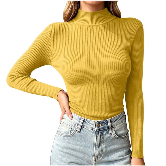 Cmfcve Turtleneck Sweaters for Women Casual Long Sleeve Base Layer Tops Stretchy Slim Fitted Knit Pullover