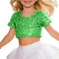 thumbnail image 5 of LYHao Girls Glitter Sequin Crop Top Short Sleeve Shirts For Stage Performance Dancing And Show Sizes 3-8 Years(Green), 5 of 5