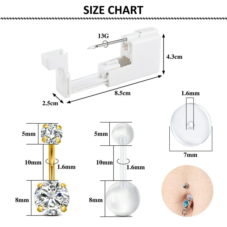 Belly Button Ring Piercing Kit-Belly Button Piercing Kit Stainless Steel 14G Belly Button Rings Piercing Needles Disposable Piercing