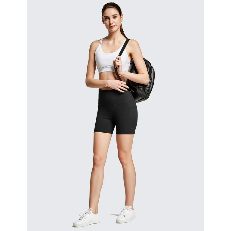 BALEAF Women's 5 Athletic Compression Shorts High Waisted Brushed Side  Pockets for Yoga Workout Volleyball Black L