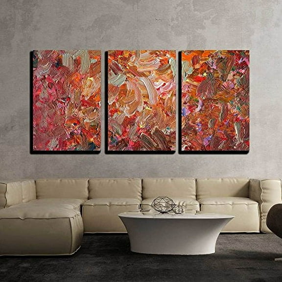 wall26 Canvas Print Wall Art Set Red, Gray, Orange & Green Brushstroke Collage Abstract Shapes Illustrations Modern Art Chic Colorful Multicolor Ultra for Living Room, Bedroom, Office - 16"x