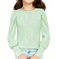 thumbnail image 2 of Girl's Puff Long Sleeve Ribbed T Shirt Round Neck Loose Pullover Tops Solid Color Base Layer Tee Casual Undershirts, 2 of 3