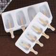 thumbnail image 3 of Paquete de 2 moldes de silicona de 4 cavidades, moldes reutilizables para helado de zumo de fruta, forma ovalada clásica, antiadherente, con 50 palos de madera, 3 of 6