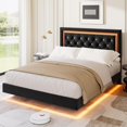 thumbnail image 1 of Gaderth Full Size Floating Bed Frame with Diamond Upholstered Headboard and LED Lights, Platform Bed with Wood Slats Support, Noise Free, No Box Spring Needed, Easy Assembly for Bedroom, 1 of 7