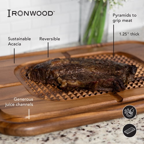 Ironwood Gourmet Gansevoort Large Carving Board, 16" x 24" Acacia Reversible Wood Cutting Board with Juice Groove and Grip Pad