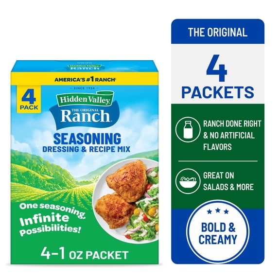 (4 Pack) Hidden Valley Original Ranch Seasoning & Salad Dressing Mix, 1 oz Packet